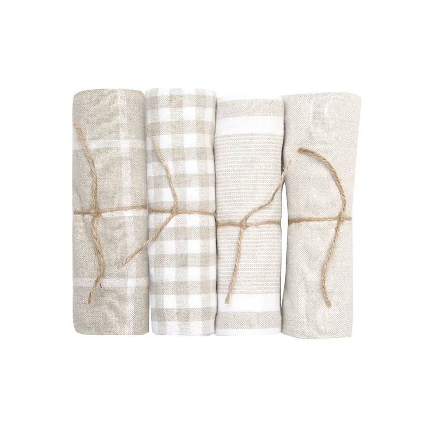 Recycled Tea Towel Recycling, 4-assorted, Linen/White