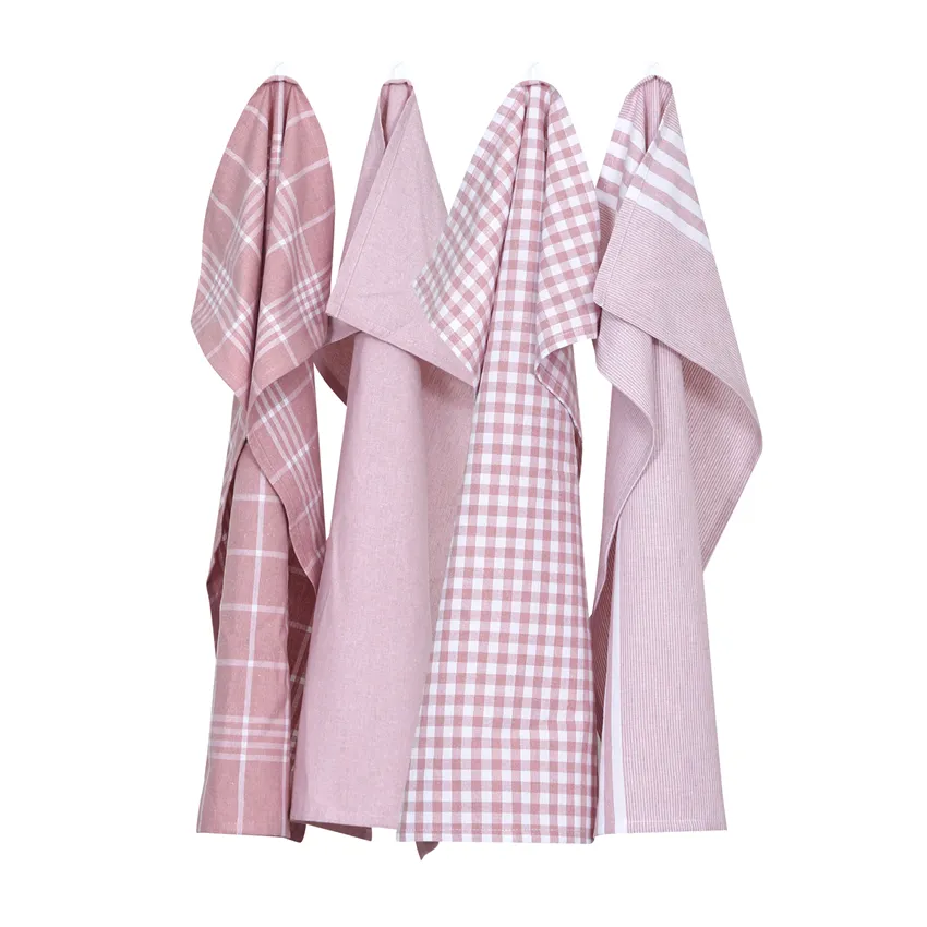 Recycled Tea Towel Recycling, 4-assorted, Light Pink/White