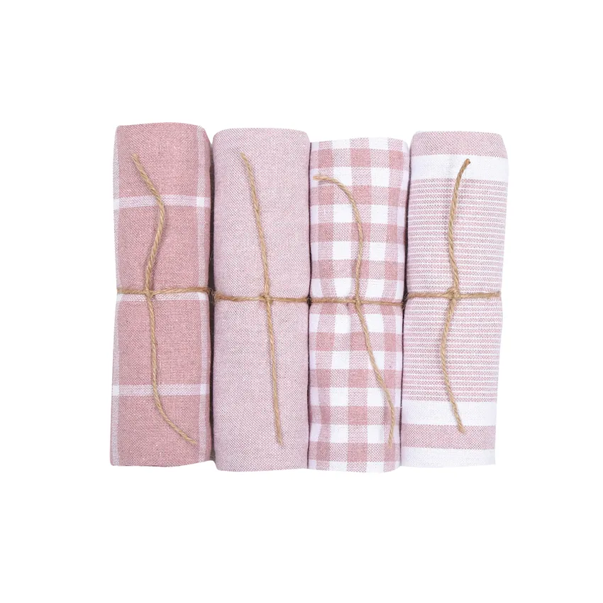 Recycled Tea Towel Recycling, 4-assorted, Light Pink/White