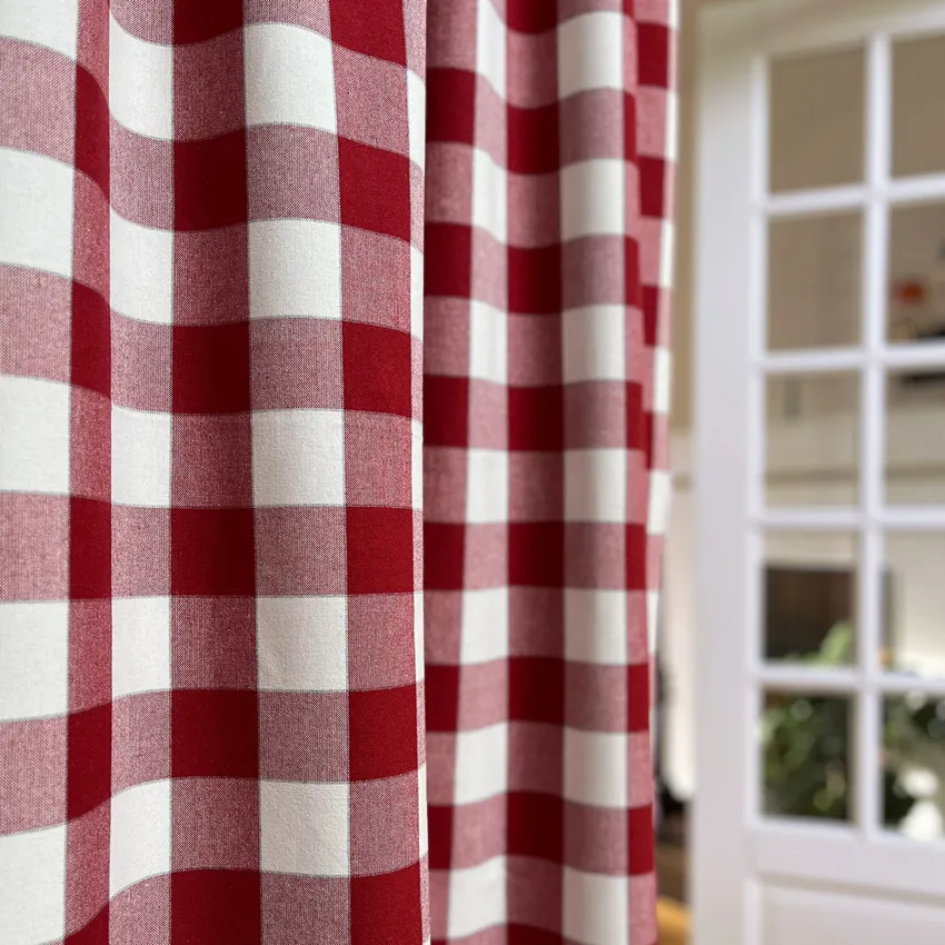 Recycled Curtain Panel 2-pack Ted, Dark Red/Beige