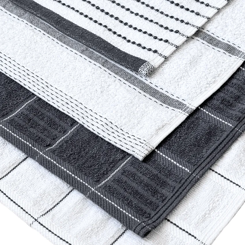  Tea Towel Visby, 4-assorted, Grey/White