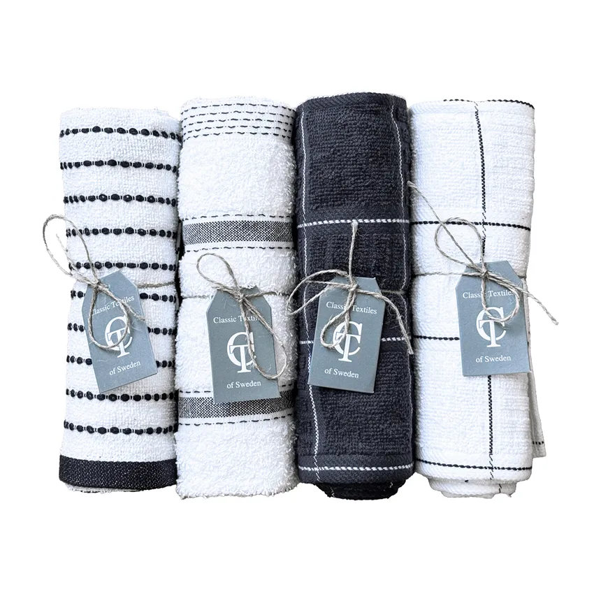  Tea Towel Visby, 4-assorted, Grey/White