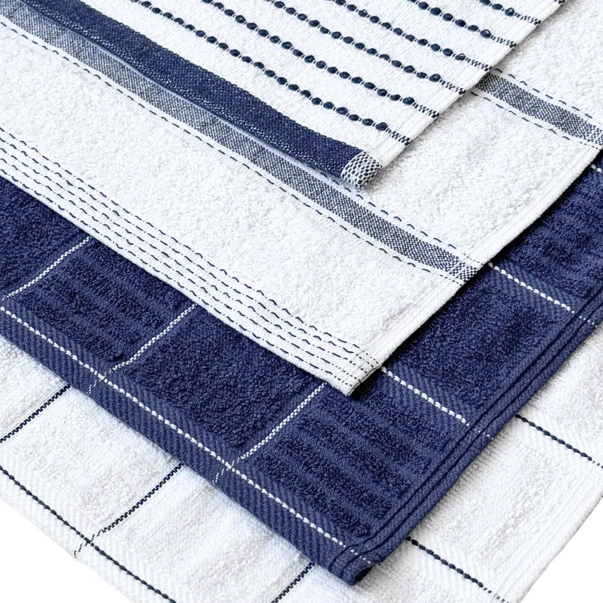  Tea Towel Visby, 4-assorted, Navy Blue/White