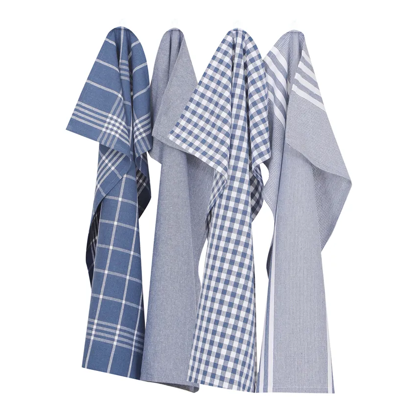 Recycled Tea Towel Recycling, 4-assorted, Grey Blue/White